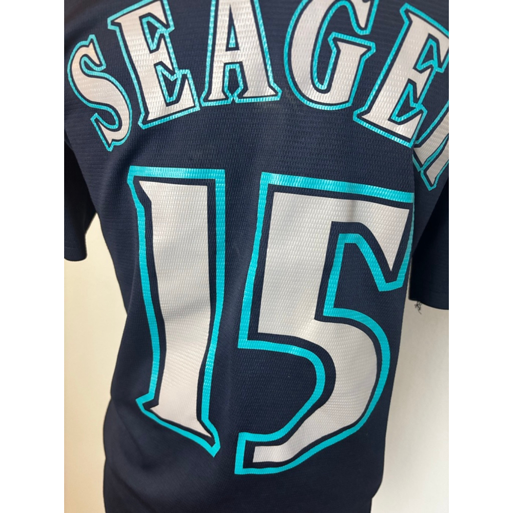 Vibtage mlb Boys Majestic Seattle Mariners Seager Jersey M Navy Teal - Picture 6 of 8